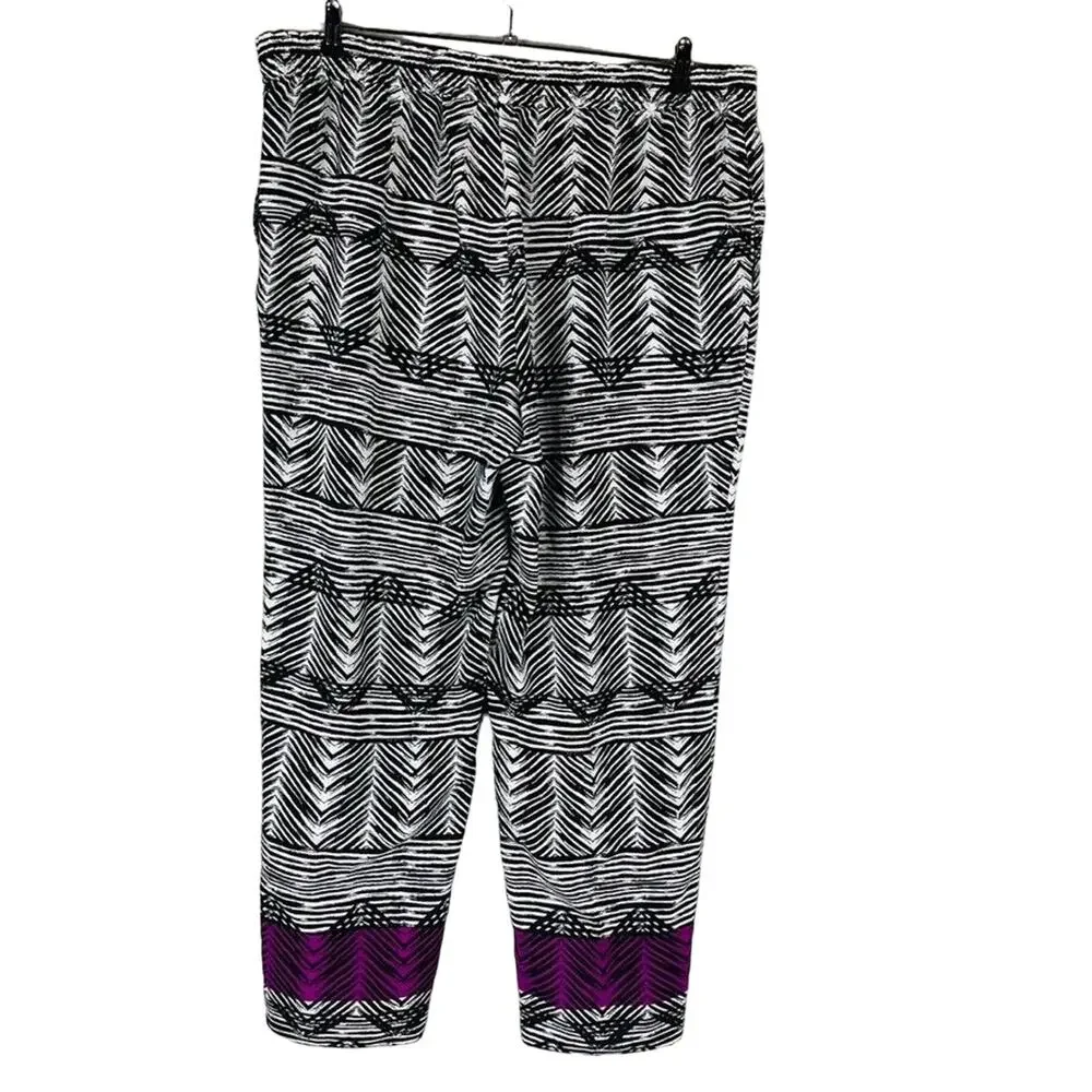 Investment II Womans 2X Plus‎ Pants Pull On Palazzo Pants Abstract Black Purple